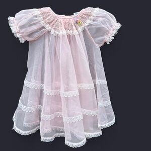 VTG 6 months sheer Baby pink lace smocked dress delicate adorable